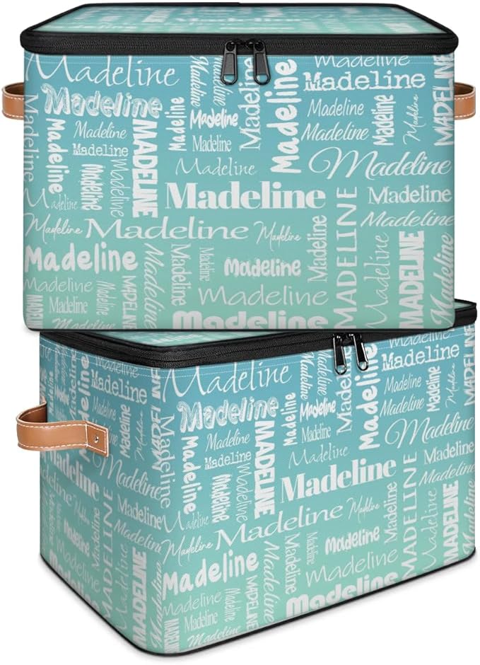 Custom Storage Basket with Name, Personalized Storage Bins with Zipper Lid, Foldable Fabric Storage Box Large capacity with Handle Grey Blue Green