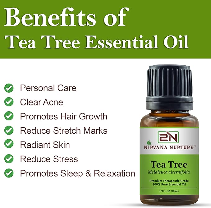 Tea Tree Essential Oil 100% Pure Premium Therapeutic Grade, Undiluted - Aromatherapy Diffuser for Calm and Relaxation, Skin Care, Hair Care