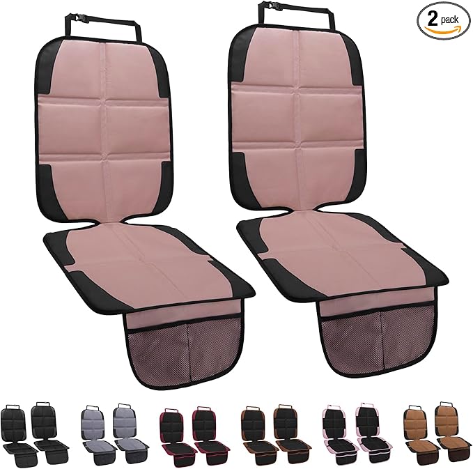Car Seat Protector for Child, 2 Pack Baby Covers with Mesh Pockets & Non-Slip Backing 600D Durable Under Seat for Back (Rose Gold, Standard)