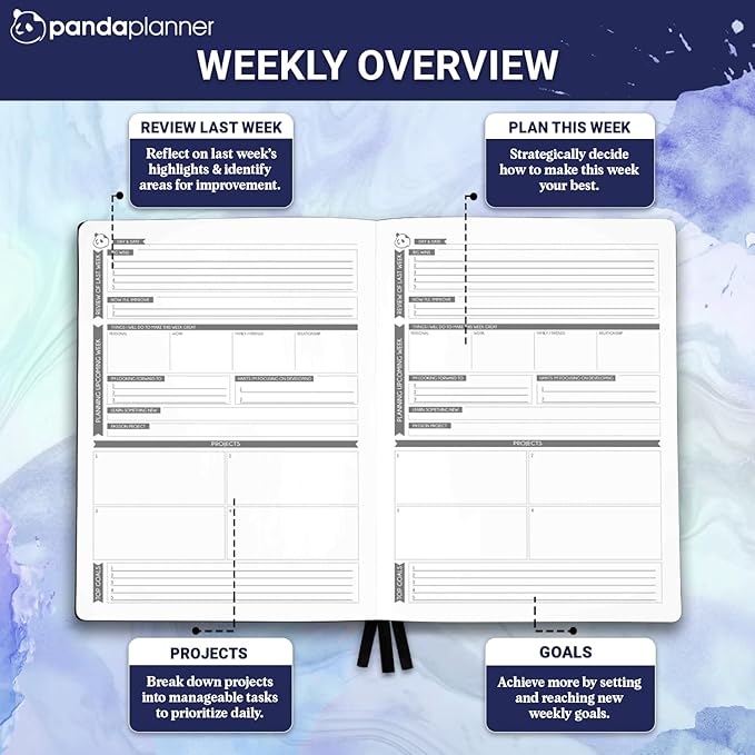 Panda Planner Pro Undated Daily Planner 2025-2026 with Hourly Schedule 8.5"x11" - To Do List Notepad, Daily Journal, Goal Planner, Habit Tracker, Gratitude Journal - Home/Office Supplies - Purple