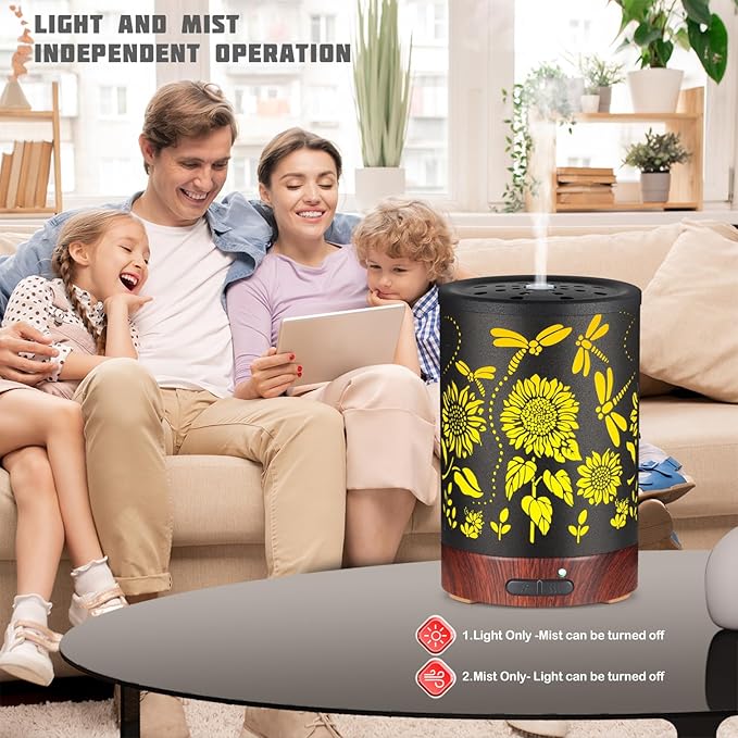 Essential Oils Diffuser,Christmas Aromatherapy Diffuser,Birthday Gifts for Women Mom Grandma,Metal Cool Mist Humidifier with 7 Colors Lights Waterless Auto Off Air Diffusers (Sunflower)