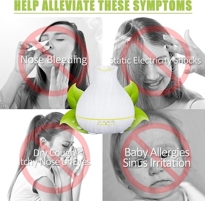 BZseed Aromatherapy Essential Oil Diffuser 550ml 12 Hours White Wood Grain Aroma Diffuser with Timer for Large Room, Home, Baby Bedroom, Waterless Auto Shut-Off, 7 Colors Lights Changing