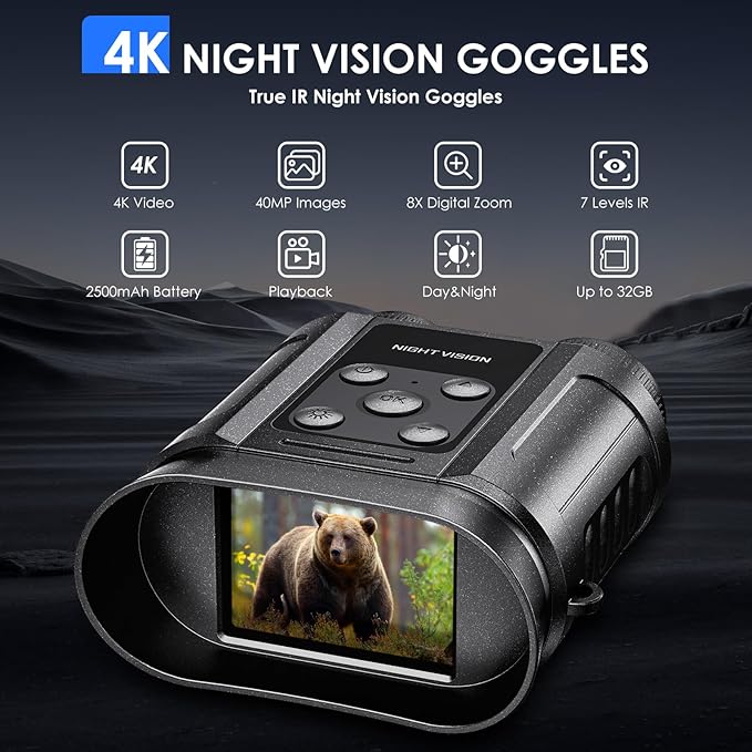 Night Vision Goggles,Compact Night Vision Binoculars,32GB Card Included, Photo/Video Capture,Outdoor tools for Education, Wildlife Watching,Gifts for Boy, Gifts for Men, Gifts for Father (Pearl Black)