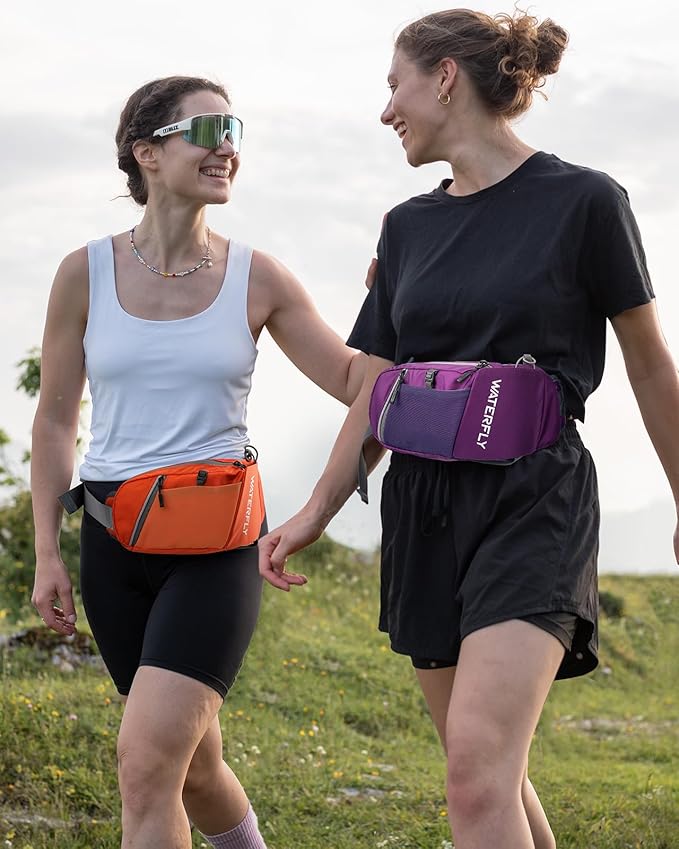 WATERFLY Fanny Pack Waist Bag: Hiking Water Bottle Holder with Strap Waist Pack for Women Men Hydration Hip Packs for Running Walking Traveling-Dark Purple