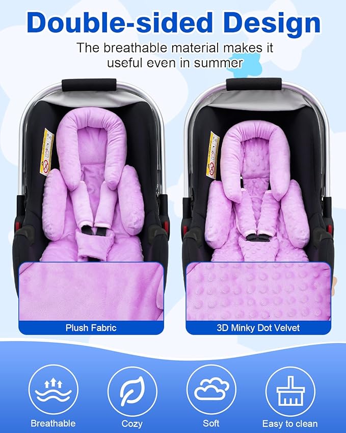 Infant Car Seat Insert with Shoulder Pads & Crocth Covers, Ultra Thick Carseat Head Support for Infant, Reversible Car Seat Insert for Newborn, Baby Car Seat Cushion for Stroller, Swing, Bouncer