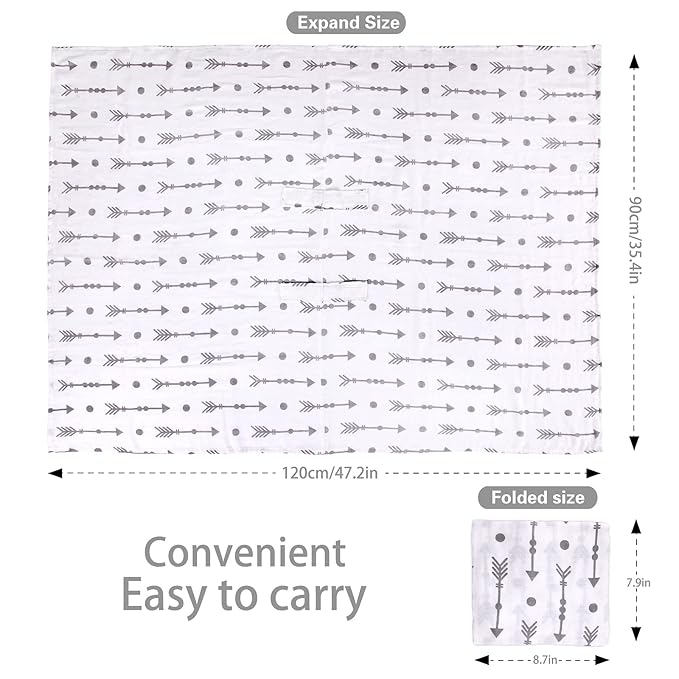 Rquite Car Seat Covers for Babies, 100% Muslin Carseat Cover Boys Girls, Lightweight Infant Car Seat Canopy, Soft Breathable Baby Carrier Cover, Summer Stroller Cover (Grey Arrow)