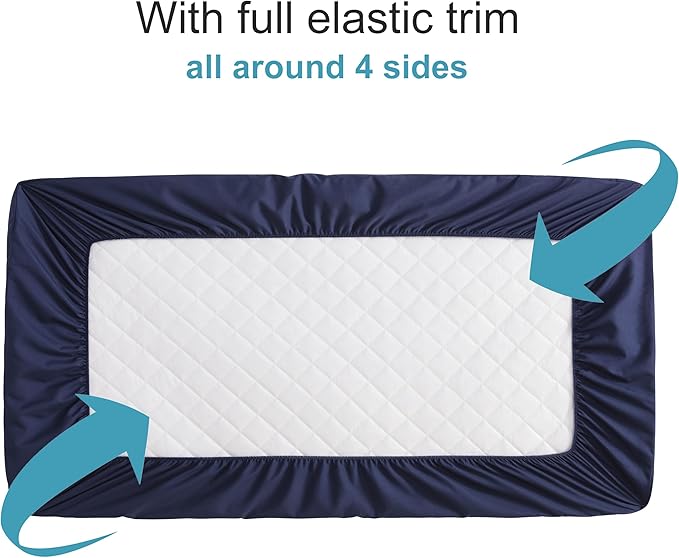 NTBAY 2 Pack Waterproof Mini Crib Mattress Protector, Quilted 24"x38" Fitted Mattress Cover - Machine Washable - Soft and Breathable Baby Mattress Pad Sheet for Mini Crib and Baby Playards, Navy Blue