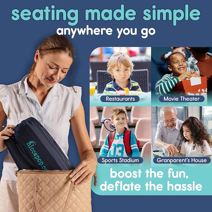Hiccapop NeoBoost Inflatable Toddler Booster Seat for Dining Table – Portable, Quick-Inflate Design – Anti-Slip Base, Secure Straps, Easy-Clean – Perfect for Home & Travel, Black/Gray
