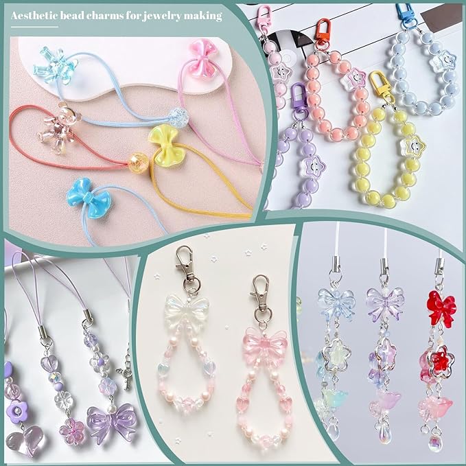 Assorted 170-230PCS Purple Acrylic Beads for Bracelet Making, Flower Bow Butterfly Candy GummyBear Aesthetic Bracelet Charms,Cute Beads for Jewelry Making DIY Necklace Keychain Phone Charm