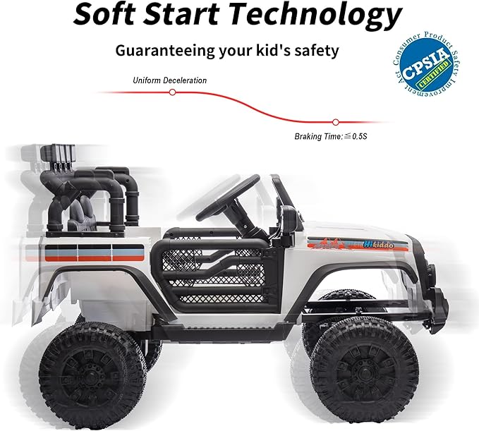 4WD Kids Ride on Car Truck, 12V 7Ah Kids Electric Vehicles Car Ride on Toy for Toddlers 3-5 with Remote Control - White