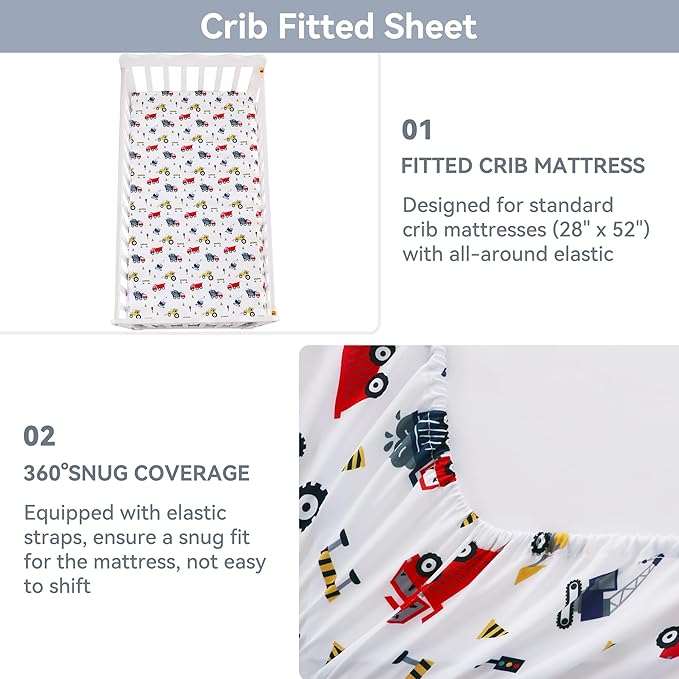 Viviland 3 Pieces Baby Bedding Set for Boy Girls, Baby Bedding Set for Newborn, Infant & Toddler - CAR