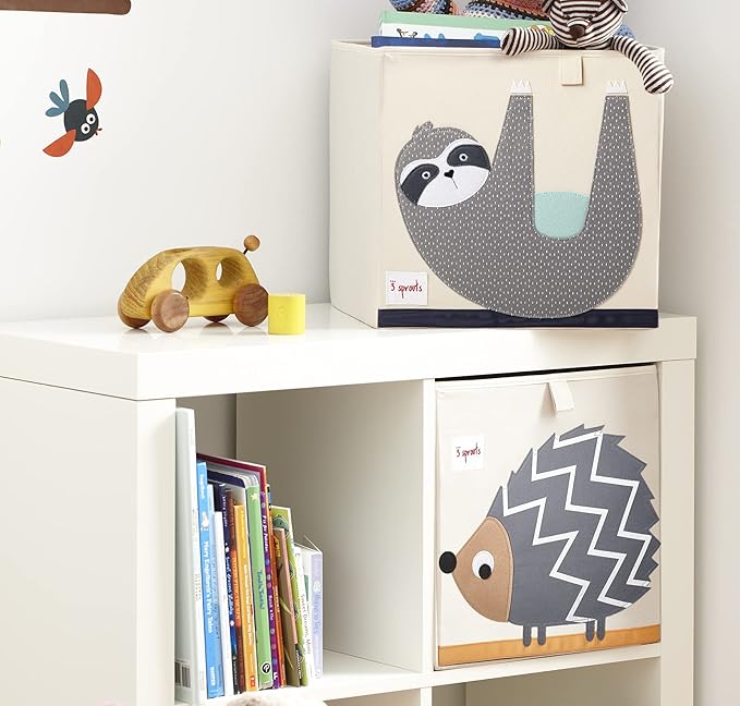 3 Sprouts Toy Storage Organizer: Toy Box Cube Organizer for Playroom, Nursery - Foldable Storage Bin - Sloth