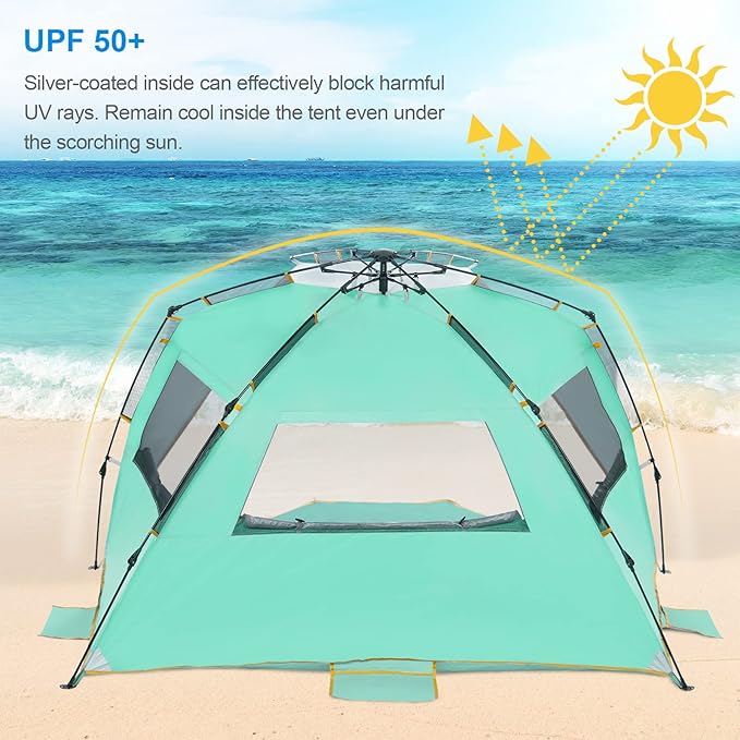 WolfWise Pop Up XL Beach Tent 99" Wide for 4-6 Person UPF 50+ Portable Instant Sun Shelter Canopy Umbrella with Extended Zippered Porch