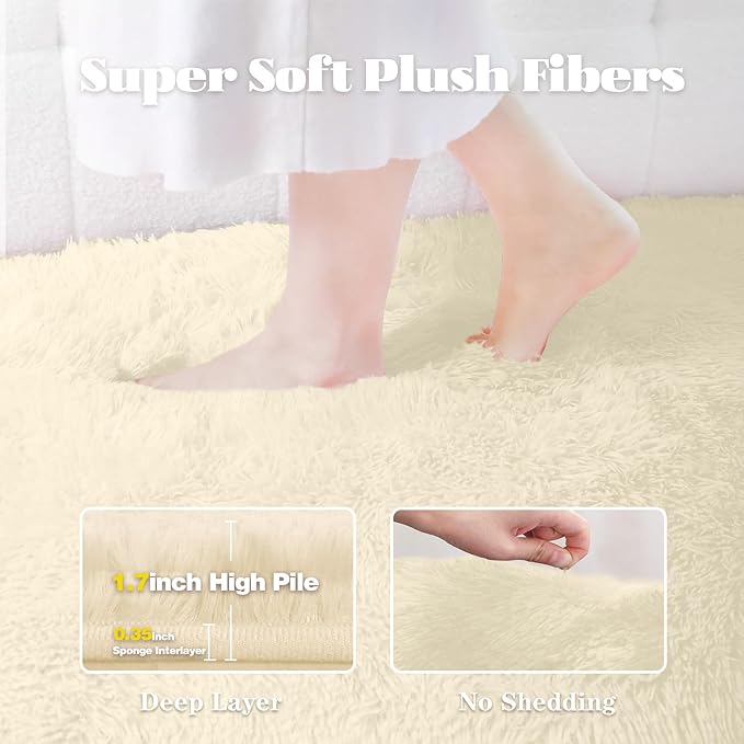 4x6 Area Rug for Living Room: Fluffy Shag Soft Washable Rugs Fuzzy Plush Indoor Carpet for Bedroom Nursery Playroom Dorm Kids Girls Boys Room (Cream White, 4'x6')
