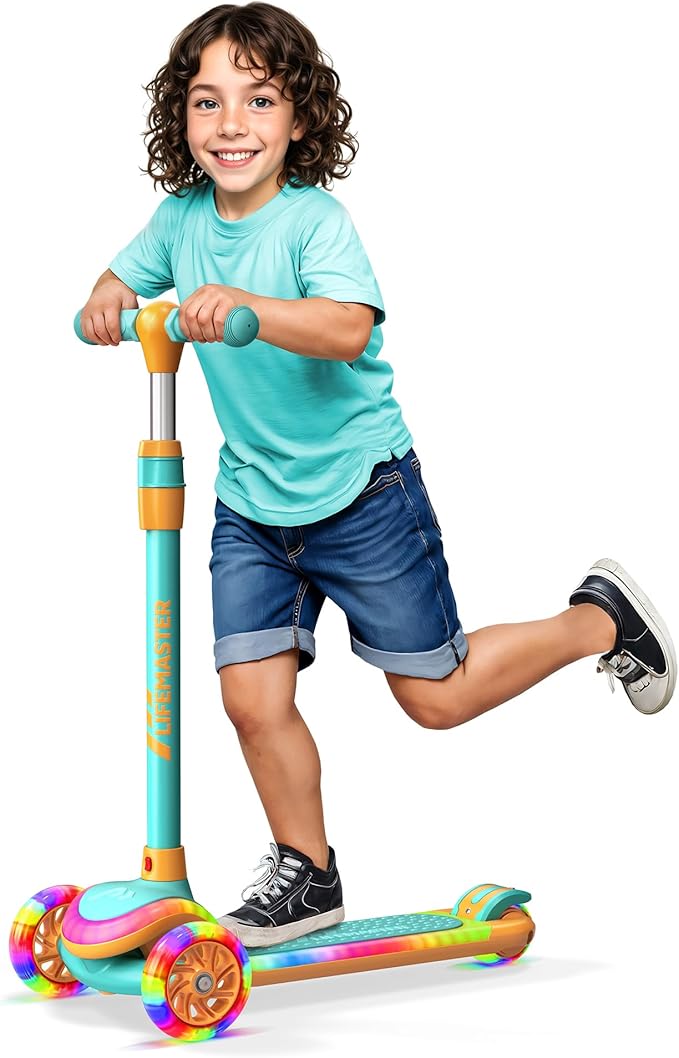 3-Wheel Kids Scooter with Multi-Color Lights on Deck & Wheels – 5-Height Adjustable Handlebar, Wide Anti-Slip Deck, Child Safety Certified, Boys & Girls Ages 3+ Supports Up to 150 lbs
