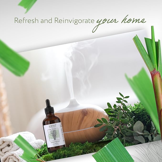 HBNO California Bottled Lemongrass Essential Oil 4 fl oz (120ml) - Natural Lemongrass Oil, Perfect for Cleaning, Aromatherapy, DIY, Soap & Diffuser -