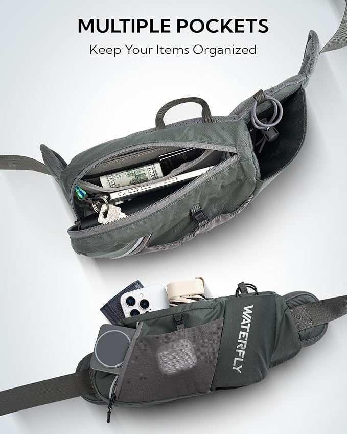 WATERFLY Fanny Pack Waist Bag: Hiking Water Bottle Holder with Strap Waist Pack for Women Men Hydration Hip Packs for Running Walking Traveling-Green