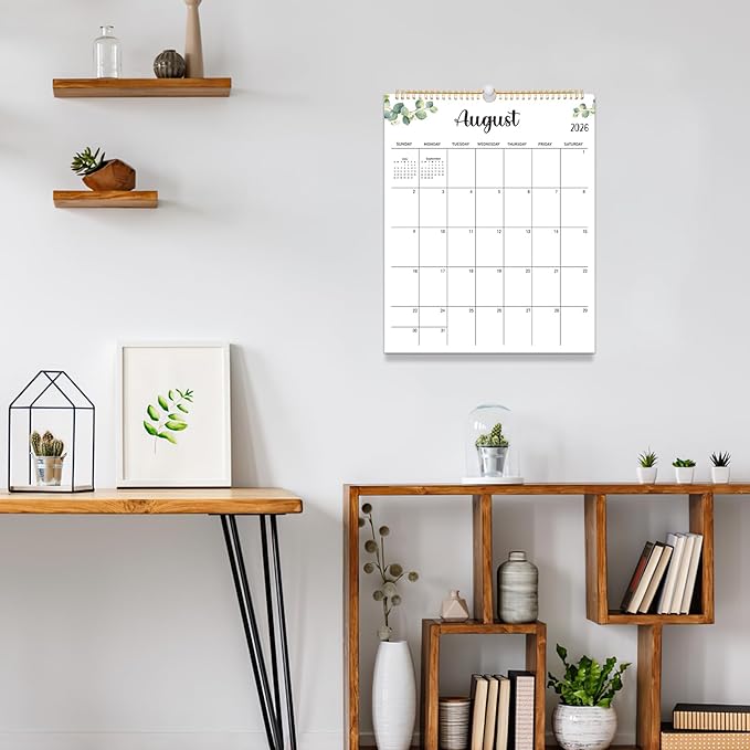 Wall Calendar 2026-2027, 18 Month Calendar from January 2026 to June 2027 14.5" x 11.8" Large Desk Calendar with Twin-Wire Binding for Home Office Planning Personal Organisers, Green Leaf