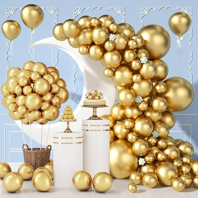 140pcs Gold Balloon Arch Kit, Gold Balloons of Different Sizes Pack of 18 12 10 5 Inch Party Balloon Kit for Birthday Party or Balloon Arch as Graduation Wedding Baby Shower Party Decorations