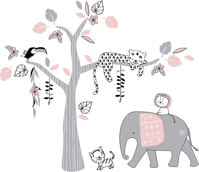 Lambs & Ivy Happy Jungle Pink/White Safari Nursery 5-Piece Crib Bedding Set