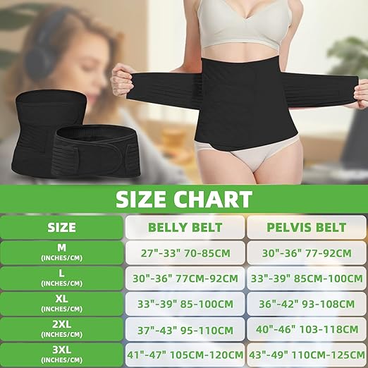 2 in 1 Postpartum Belly Band Wrap Black, C-Section Support Belt X-Large, Post Partum Support Recovery Waist/Pelvis Belt, Hysterectomy Belly Band Binder Girdle Stomach