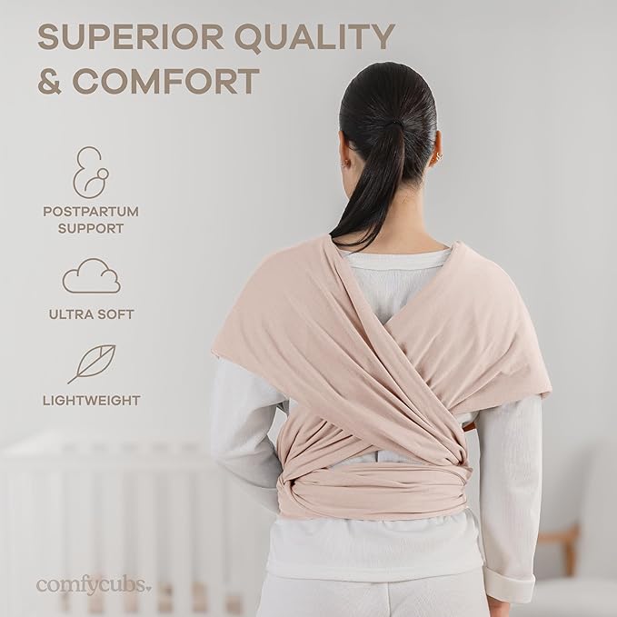 Comfy Cubs Baby Wrap Carrier - Soft & Secure Fit Cotton Blend Baby Carrier Newborn to Toddler - Hands-Free & Lightweight Infant Wrap - Adjustable, One Size Fits All Toddler Sling - Blush