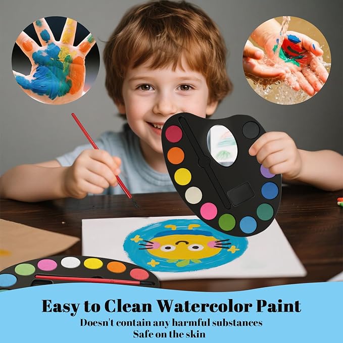 24 Pack Watercolor Paint Set Bulk, with 12 Vibrant Colors and 24 Brushes, Washable Water Color Paint Sets for Kids and Adults, Ideal Gift for Art Party Favors, School Classroom Supplies