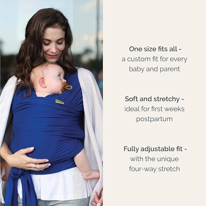 Boba Baby Wrap Carrier – Original Baby Sling Carrier for Newborns (7–35 lbs), Soft, Secure, Hands-Free & Ergonomic, Ideal for Comfortable Bonding, New Parents (Serenity Dark Blue)