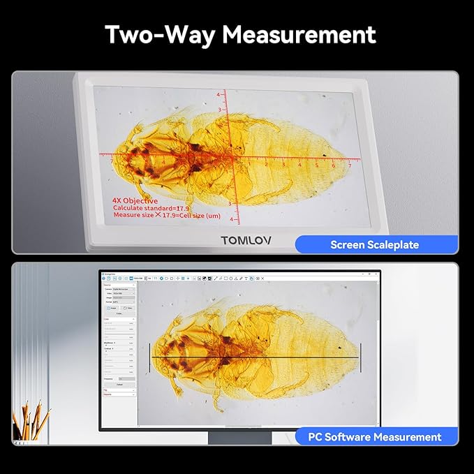 TOMLOV DM301 Max Microscope for Kids Students Adults with X-Y Stage, Digital Microscope Camera with 7" Screen, USB & HDMI Output, Wireless Biological Lab Scope for School Home Education with Slides