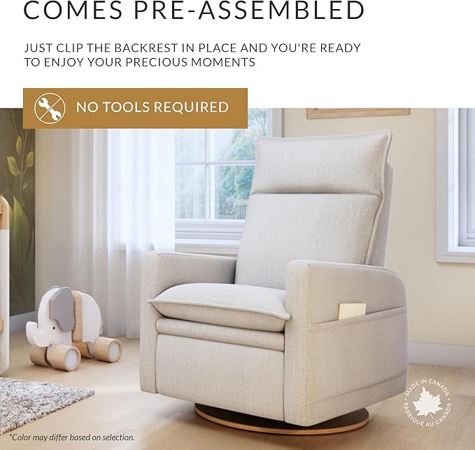 Arya Modern Nursery Glider Recliner Chair – Cozy Nursing Chair with 360° Swivel for New Parents, Gentle Motion, Compact Design, High Back & Low Armrests, Canadian Made (Cream/Beyond Sheep Fabric)
