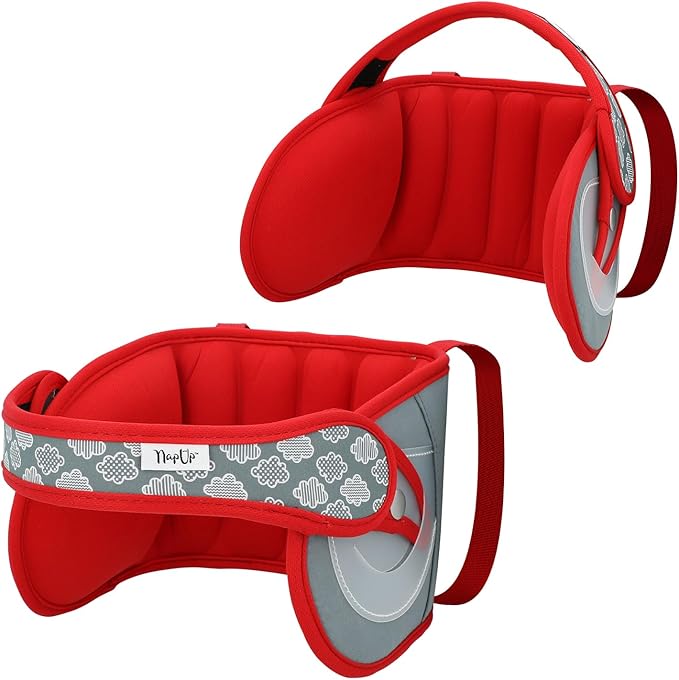 NAPUP Adjustable Carseat Head Support for Sleeping Kids & Toddlers - Safe, Comfortable & Breathable (Red)
