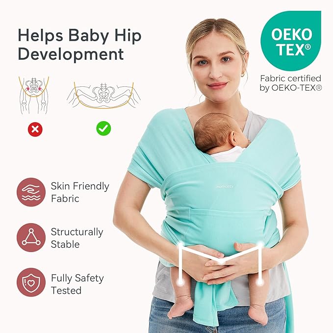 Momcozy Baby Wrap Carrier, Ergonomic Infant Slings for Newborn to Toddler 8-35 lbs, Adjustable Baby Wrap for Adult Fits Sizes XXS-XXL, Easy to Wear Baby Carriers, Lake Blue