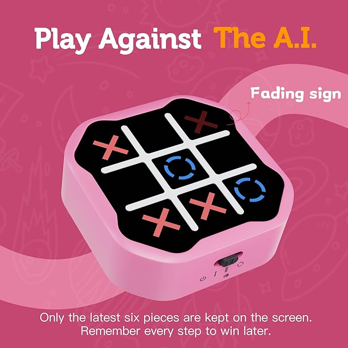 3 in 1 Electronic Tic Tac Toe Game, Handheld Digital Tic Tac Toe Bolt Game with Silent Mode, Portable Learing Toys Gift for Kids & Adults, Pink