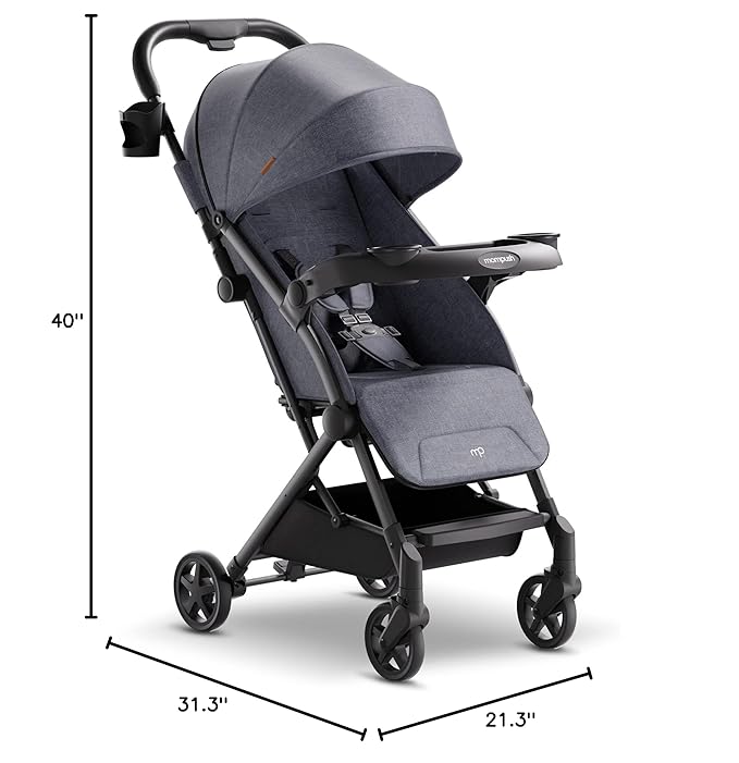 Mompush Lithe V2 Lightweight Travel Stroller, Compact Foldable Baby Stroller with Travel Bag, One-Hand Fold Stroller, Snack Tray, Mechanical Recline Seat, Airplane-Ready, UPF 50+ Canopy & Rain Cover