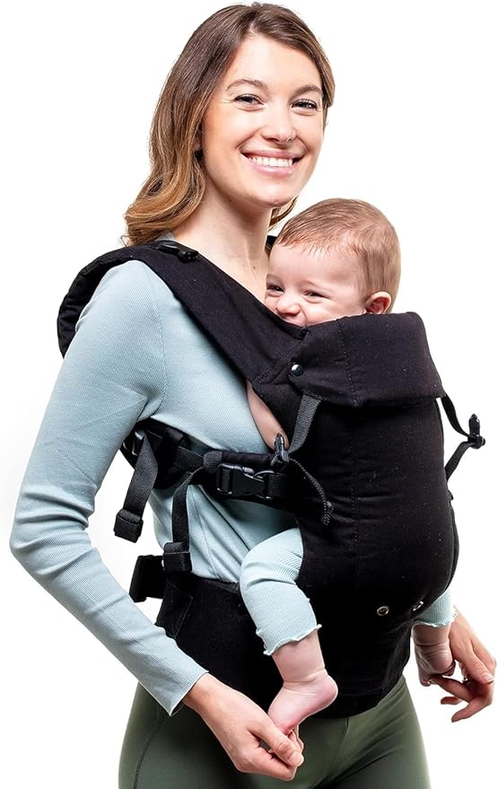 Beco Gemini Baby Carrier from Newborn to Toddler - Certified Ergonomic Newborn Baby Carrier for Infants and Children of 7-35 lbs - M Shape, Adjustable Seat, 100% Organic Cotton (Metro Black)