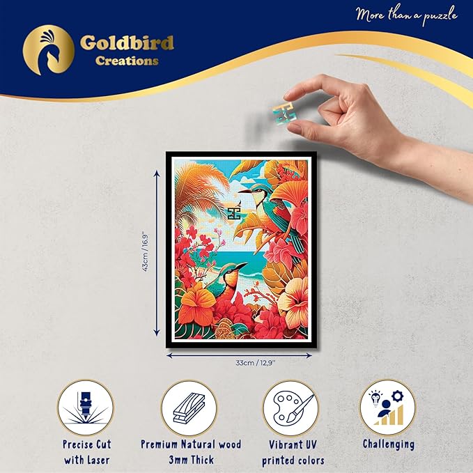Magnetic Wooden Puzzles with Frame for Adults - Brain Teaser Wooden Jigsaw Puzzles - Lazer Wooden Cut Puzzles - Landscape Wall Art Decor - Christmas & Birthday Gift (Tropical Birds)