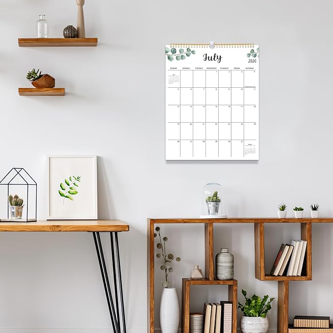 Wall Calendar 2025-2026, 18 Month Calendar from July 2025 to December 2026 14.5" x 11.8" Large Desk Calendar with Twin-Wire Binding for Home Office Planning Personal Organisers, Green Leaf
