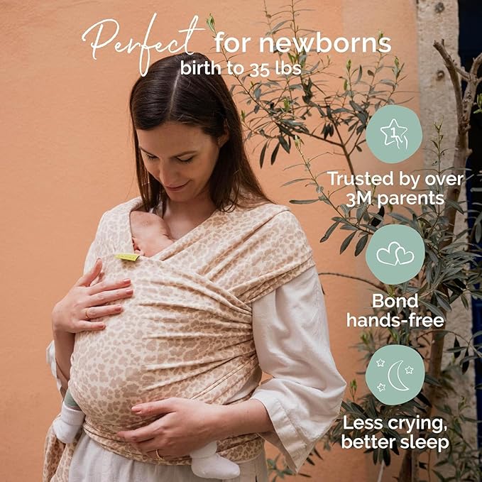 Boba Baby Wrap Carrier – Original Baby Sling Carrier for Newborns (7–35 lbs), Soft, Secure, Hands-Free & Ergonomic, Ideal for Comfortable Bonding, New Parents (Sand Leopard)