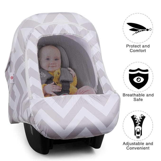 Metplus 2-in-1 Baby Car Seat Cover, Multi Use Cover for Baby Car Seat Canopy with Privacy Sun Shade, Protect Your Baby's Safety Seat with Style, Infant Carrier Covers for Boys & Girls