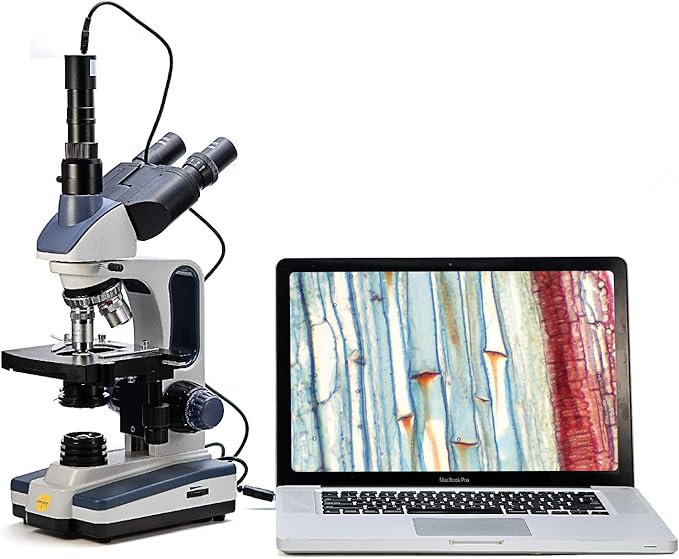 SWIFT Trinocular Compound Microscope SW350T,40X-2500X Magnification,Siedentopf Head,Research-Grade,Two-Layer Mechanical Stage,1.3mp Camera and Software Windows and Mac Compatible