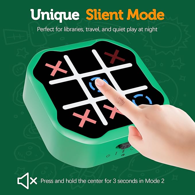 3 in 1 Electronic Tic Tac Toe Game, Handheld Digital Tic Tac Toe Bolt Game with Silent Mode, Portable Learing Toy Gift for Kids & Adults, Green(One Pack)