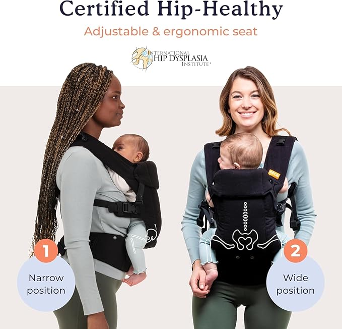 Beco Gemini Baby Carrier from Newborn to Toddler - Certified Ergonomic Newborn Baby Carrier for Infants and Children of 7-35 lbs - M Shape, Adjustable Seat, 100% Cotton (Metro Black)
