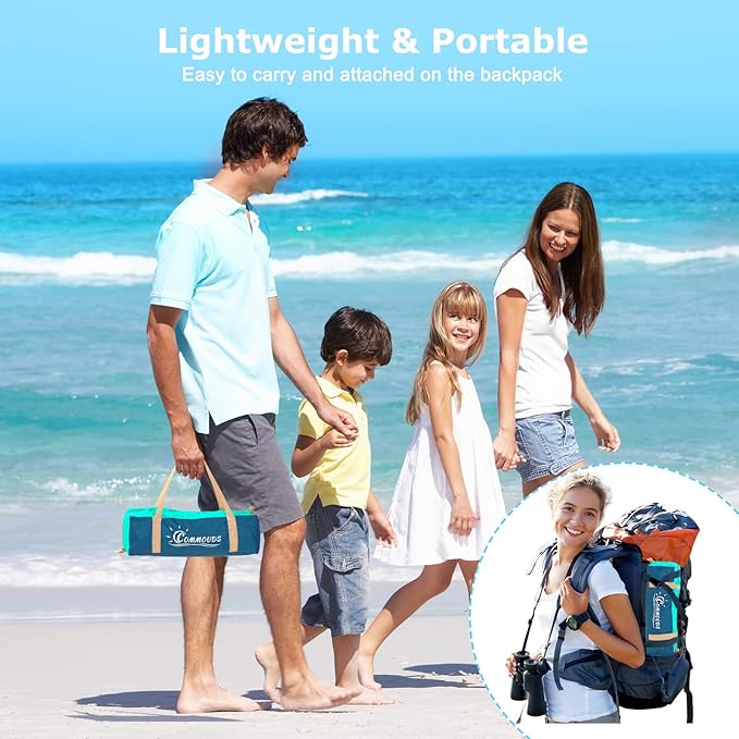 COMMOUDS Beach Tent Sun Shade for 3/4-5/6-7/8-10 Person, UPF 50+ Beach Sun Shelter Canopy Tent, Lightweight, Easy Set Up and Carry