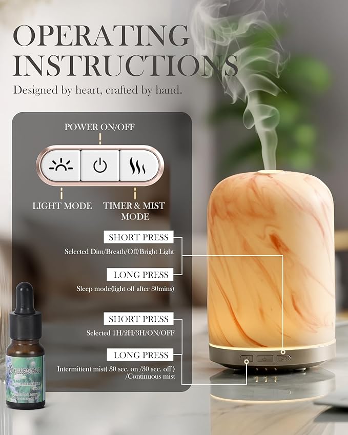Essential Oil Diffuser – Ultrasonic Aromatherapy Diffuser, Health Night Light, Timer & Auto Shut-Off, BPA-Free, 120ml Oil Diffuser for Home, Office, or Spa
