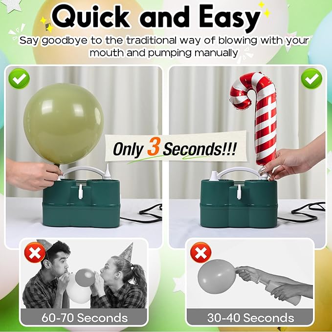 3-in-1 Electric Balloon Pump, Portable Air Pump for Latex 260q Foil Balloons, Dual Nozzle Balloon Blower Machine for Party Decoration, 110V AC Inflator Deflator for Inflatables Pool Floats Mattress