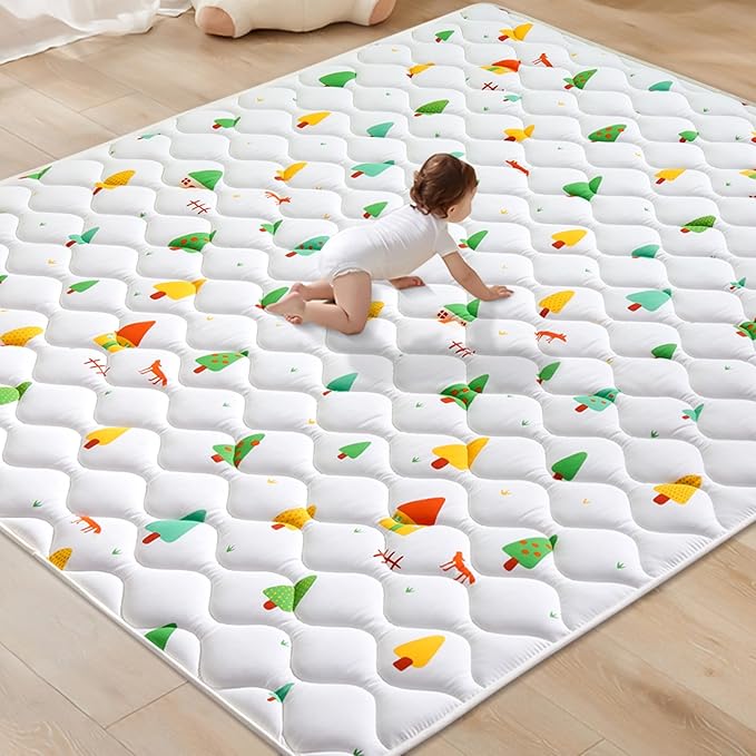 Odorless Premium Foam Baby Play Mat 4ft x 6ft, Soft Microfiber Fabric Crawling Mat for Floor- Comfortable and Hypoallergenic, Non-Slip Cushioned Floor Playpen mat for Infants,Babies,Toddlers