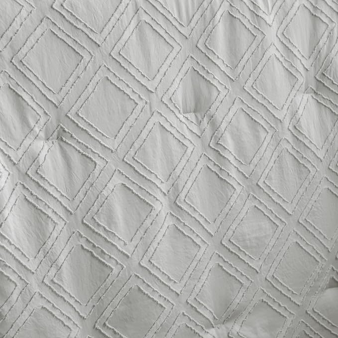 Mini Crib Bedding Set 3 Pieces Baby Boho Quilted Tufted Ruffles Comforter with Fitted Sheet and Ruffled Bed Skirt - Cute Shabby Baby Bedding Fits Mini Crib Only Light Gray