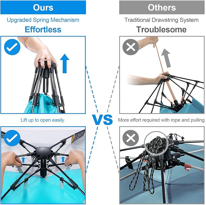 WolfWise 6-7 Person Easy Up Beach Tent UPF 50+ Portable Instant Sun Shelter Canopy Umbrella with Extended Zippered Porch, Blue