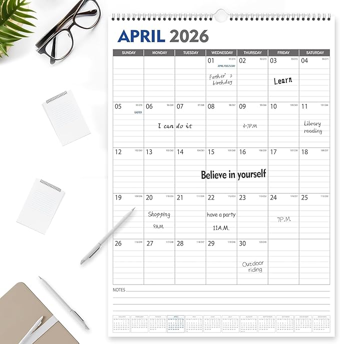 GuassLee Large Wall Calendar 2025-2026, 22"x15" Vertical Wall Calendar 2025, Jun. 2025 to Dec. 2026, 19-Month Paper Hanging Planner Wall with Julian Date for Office Home Planning & Organizing