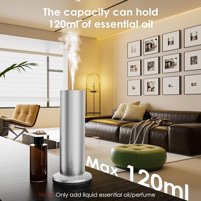Waterless Essential Oil Diffuser,Aromatherapy Diffusers,Scent Diffusers for Home,Large Room, Hotel Scent Diffuser, 1000sq.ft, Aroma Diffusers (Silver)